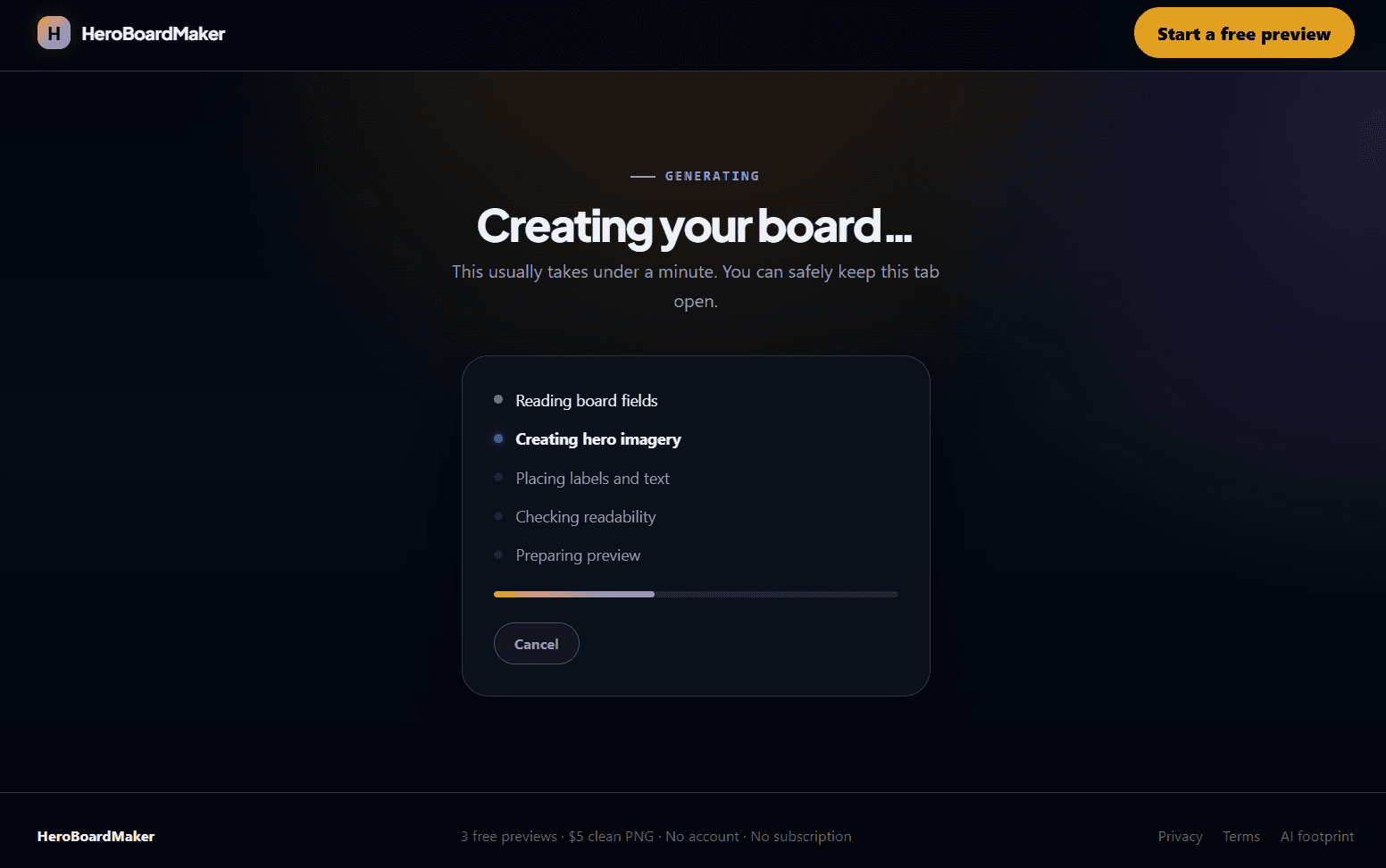 HeroBoardMaker AI generation in progress