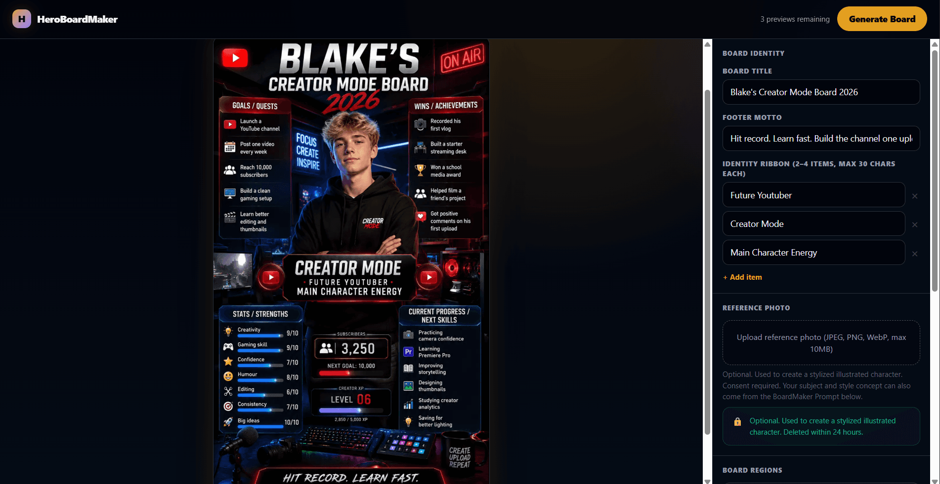 HeroBoardMaker board editing screen