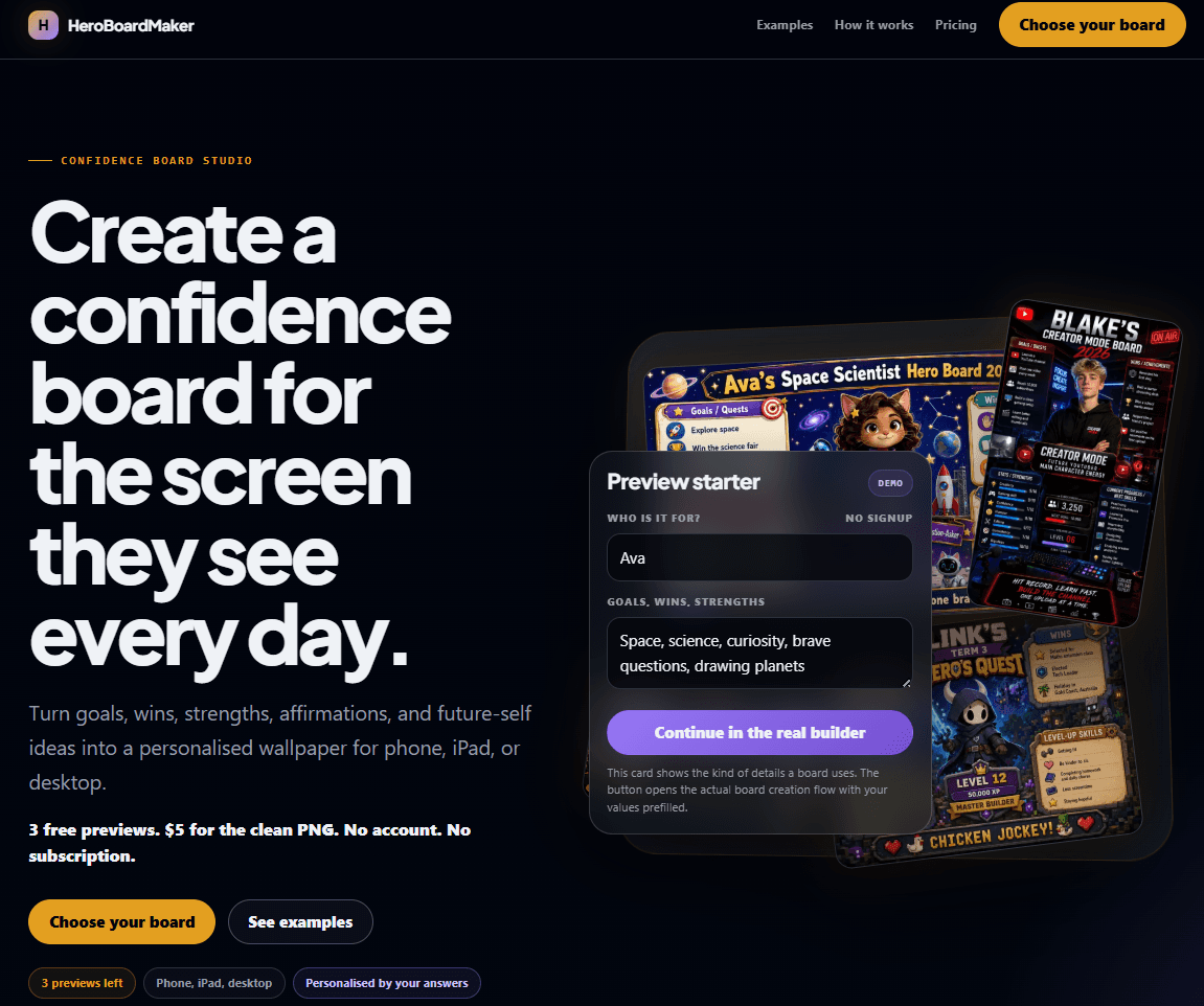 HeroBoardMaker.com screenshot