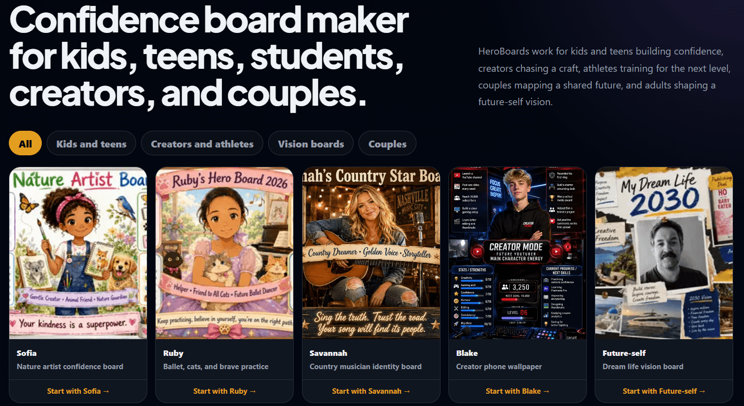 HeroBoardMaker prompt and style selection screen