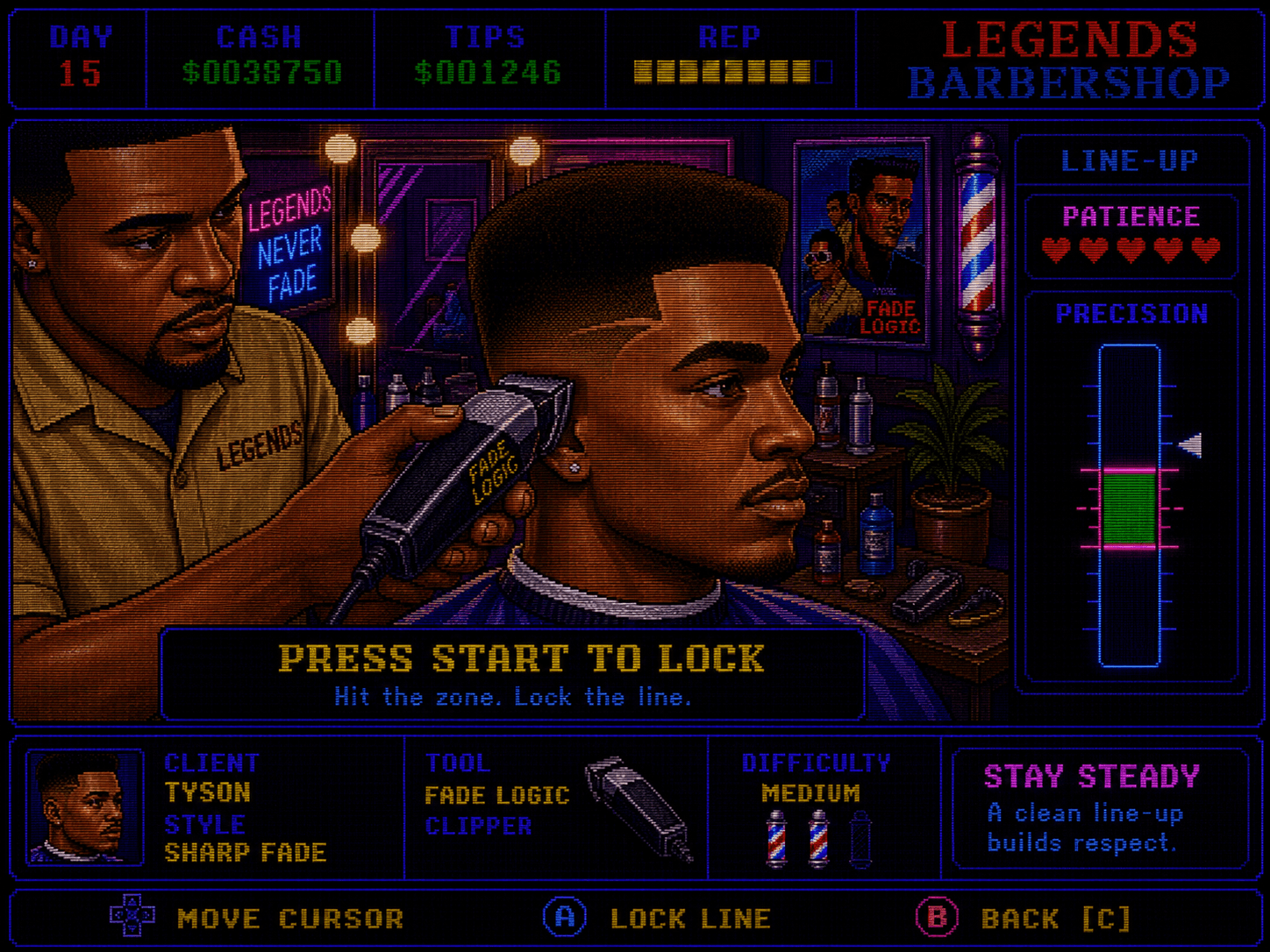 Legends Barbershop precision haircut minigame