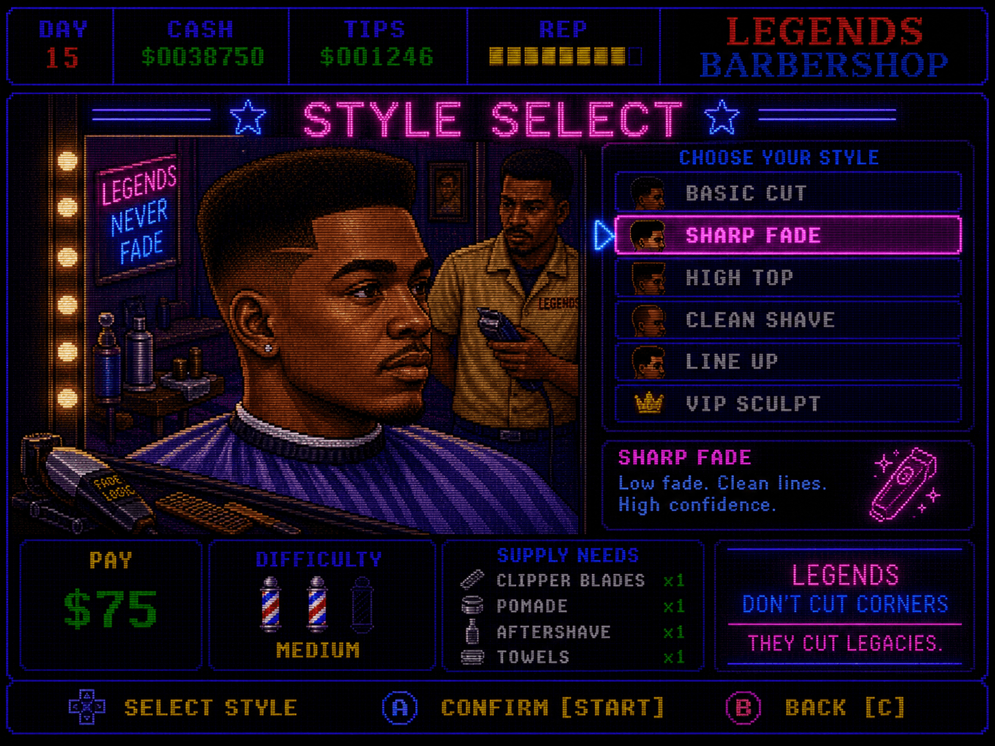 Legends Barbershop style select screen