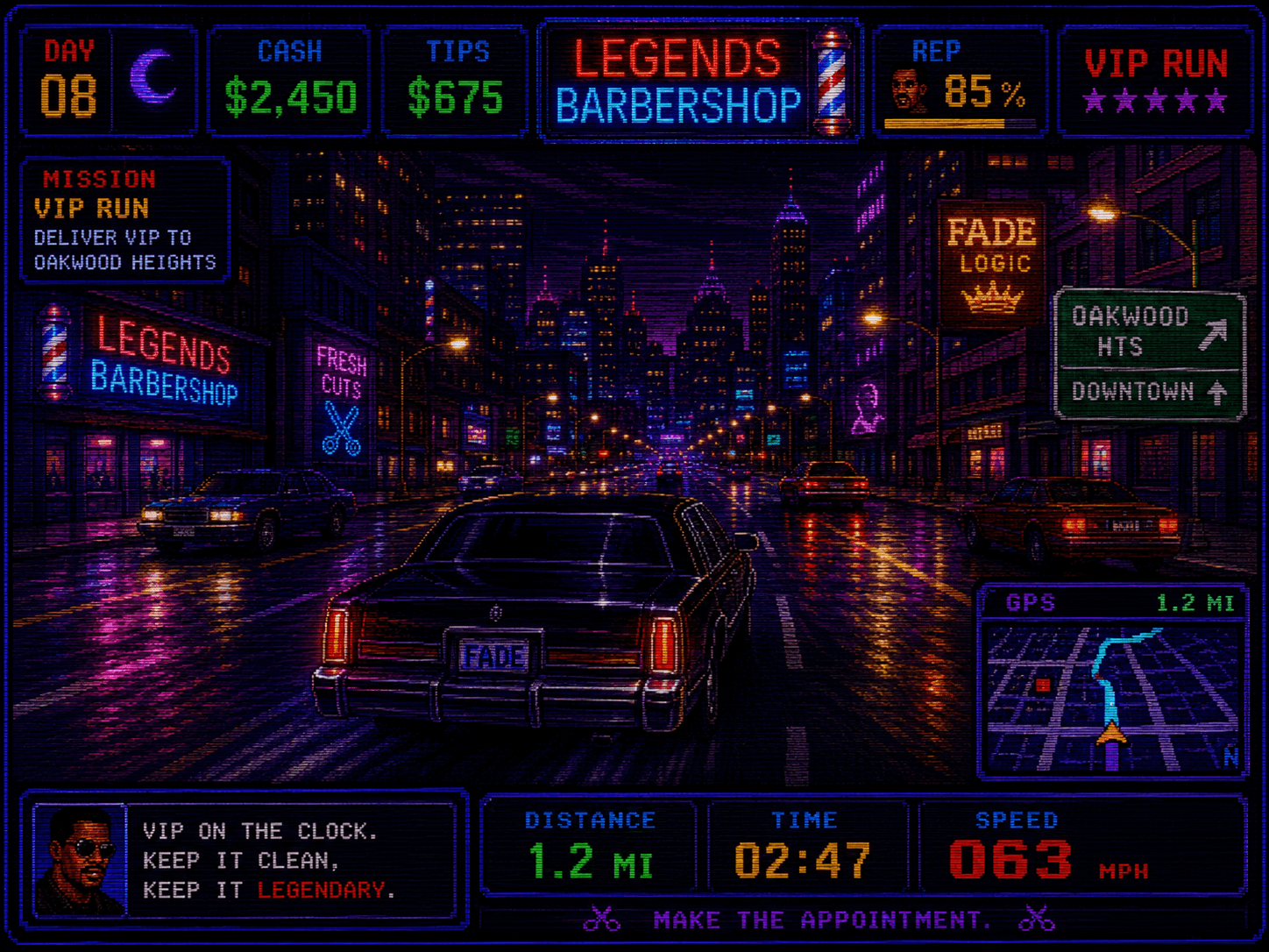 Legends Barbershop VIP driving minigame