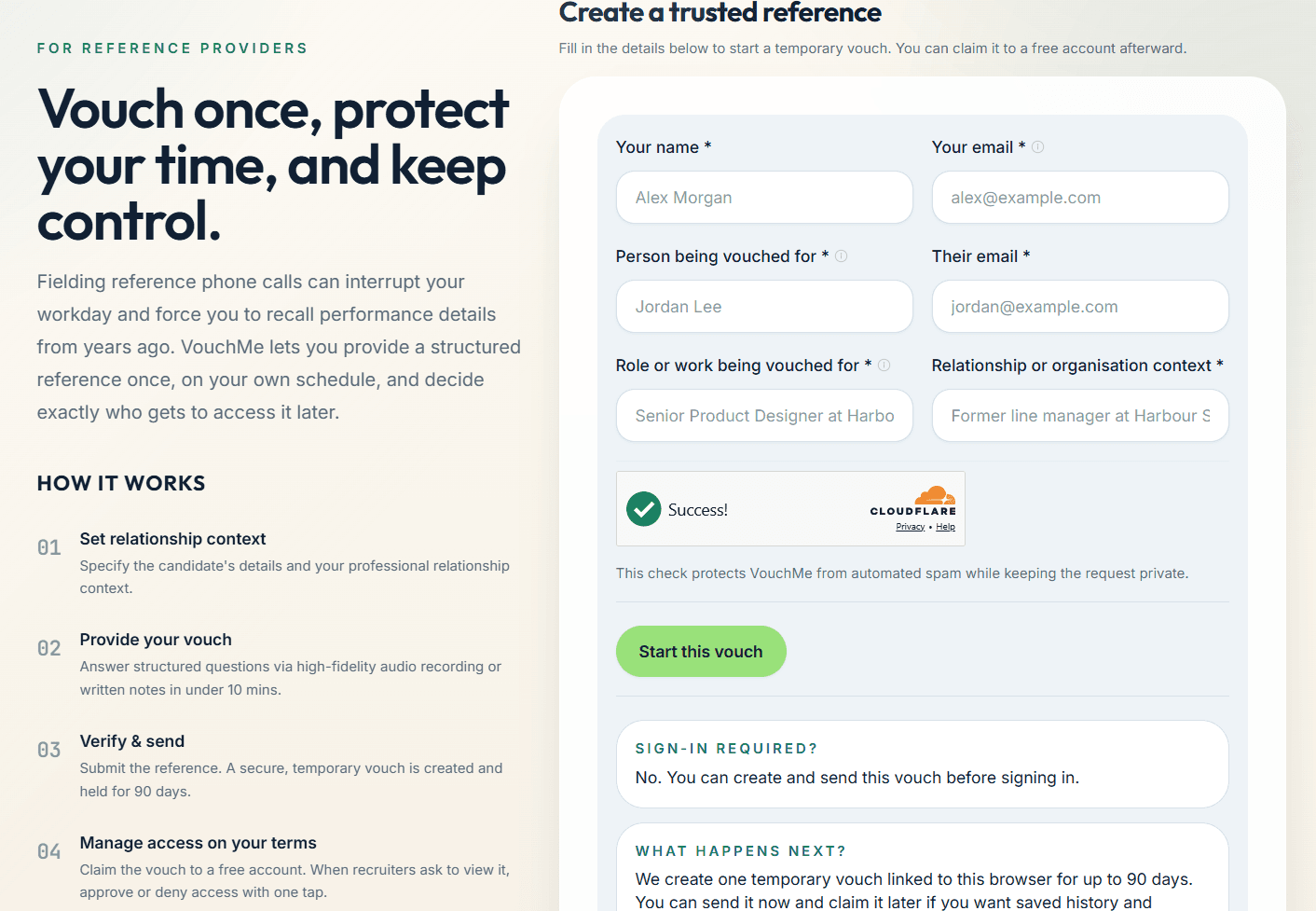 VouchMeApp reference request flow