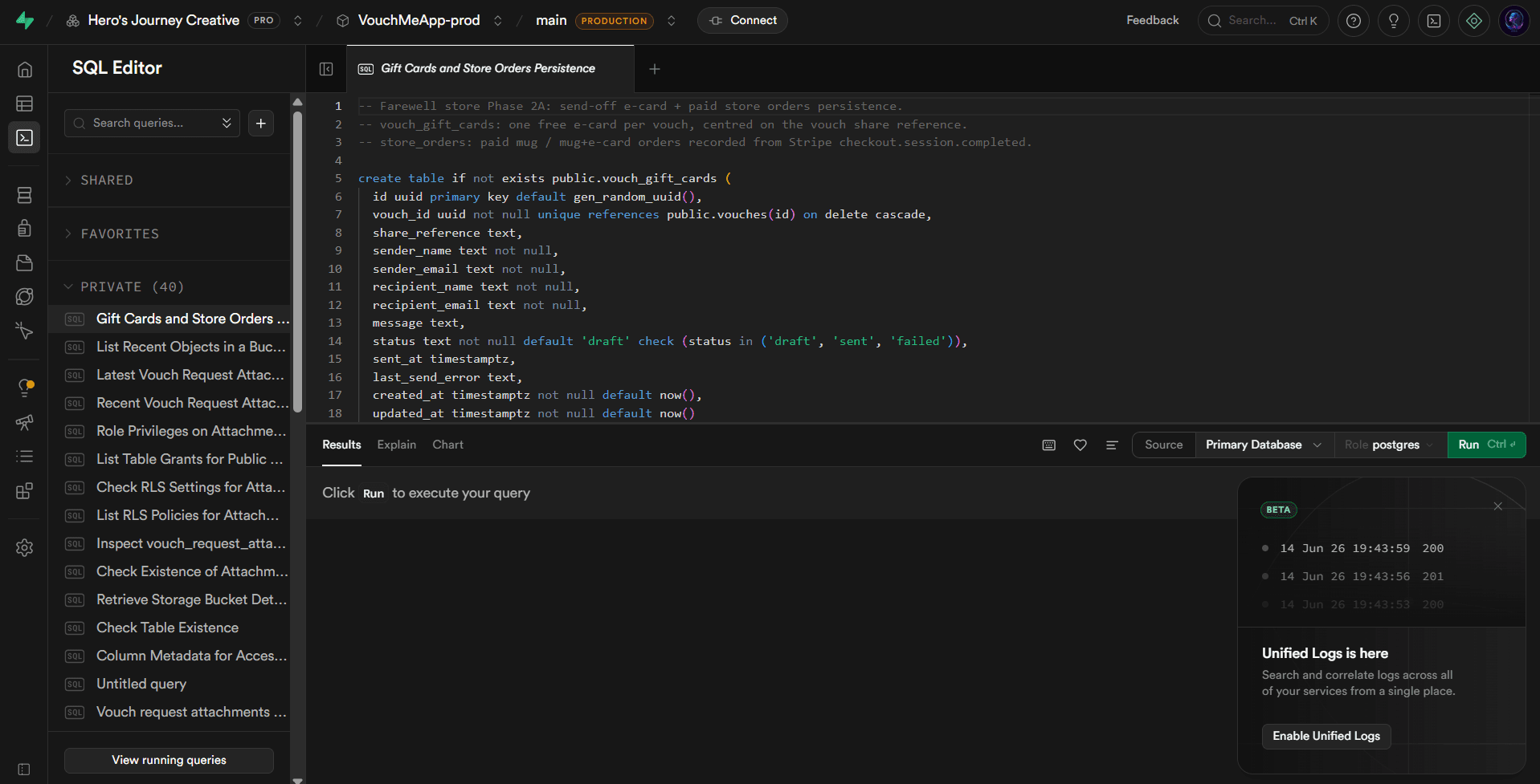 Supabase project used to build VouchMeApp