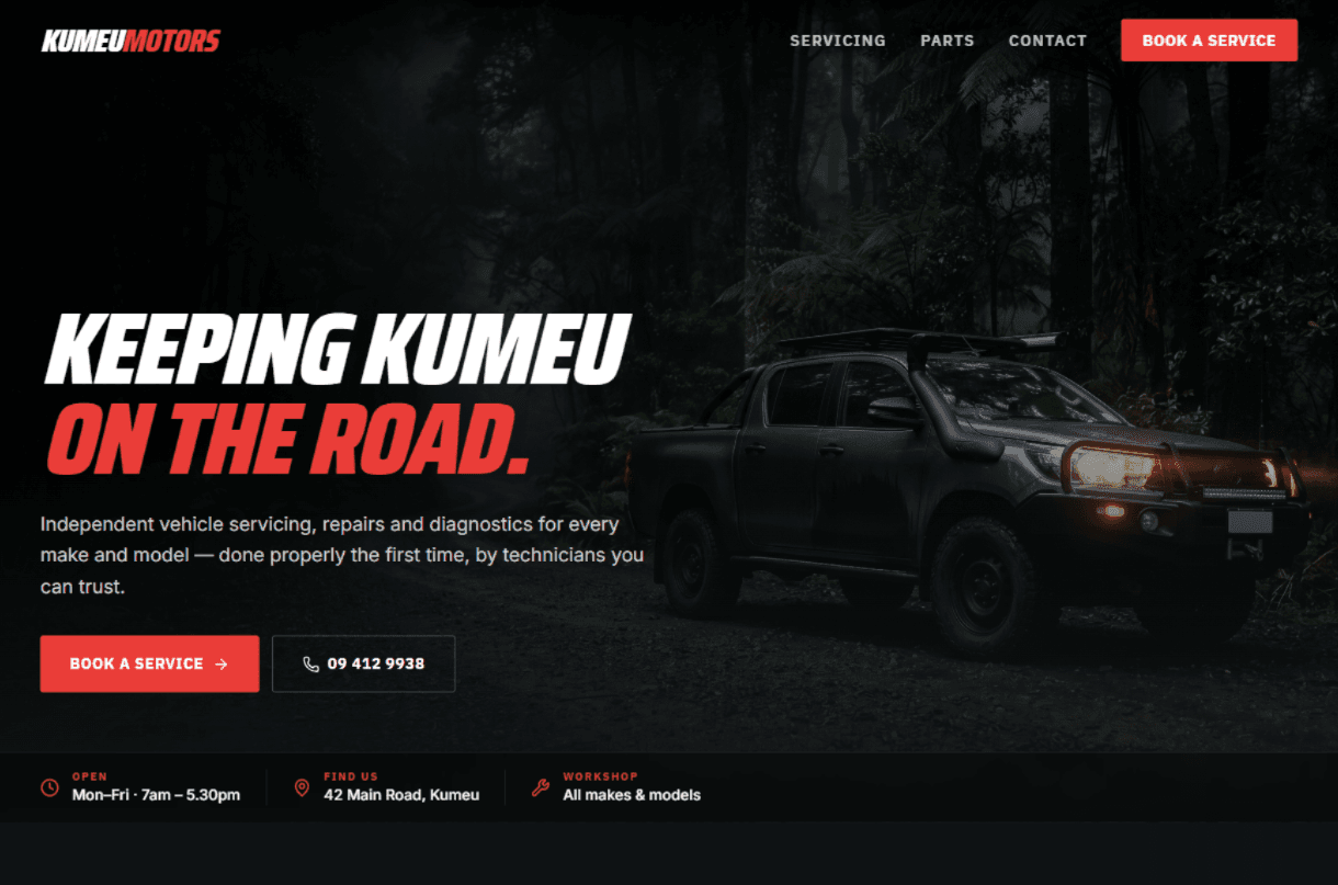 After screenshot of a modern website refresh preview for a local business homepage